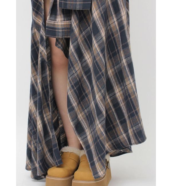 EVRIS「スリーブデザインチェックアシンメトリースカート」|スカート|