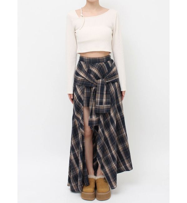 EVRIS「スリーブデザインチェックアシンメトリースカート」|スカート|