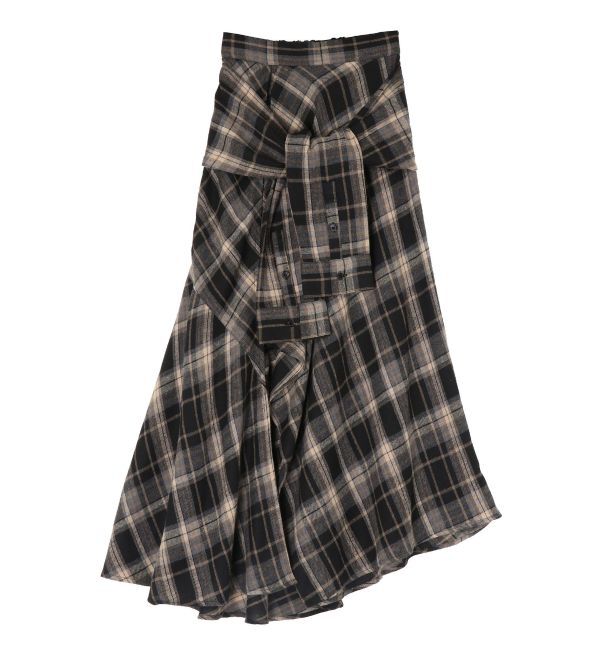 EVRIS「スリーブデザインチェックアシンメトリースカート」|スカート|