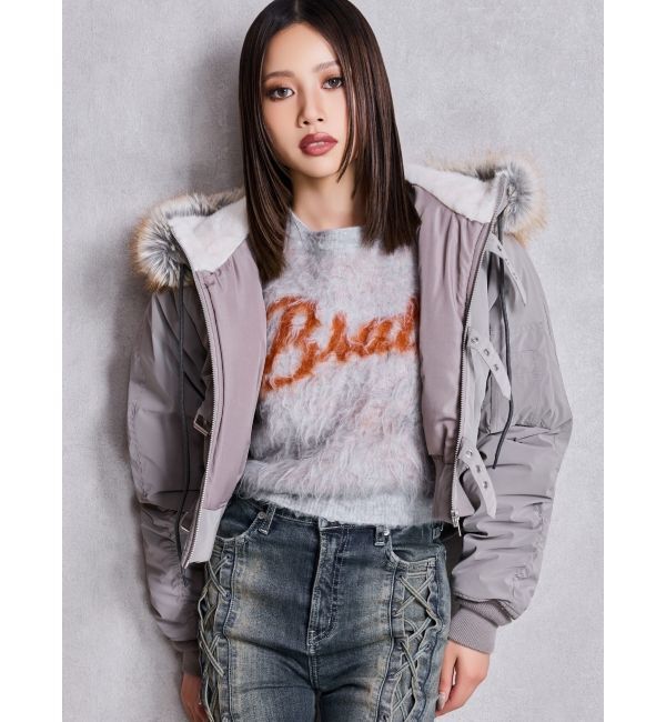 GYDA「VOLUME ECO FURベルトショートブルゾン」|ブルゾン・スタジャン|グレー