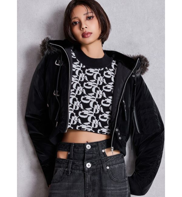 GYDA「VOLUME ECO FURベルトショートブルゾン」|ブルゾン・スタジャン|ブラック