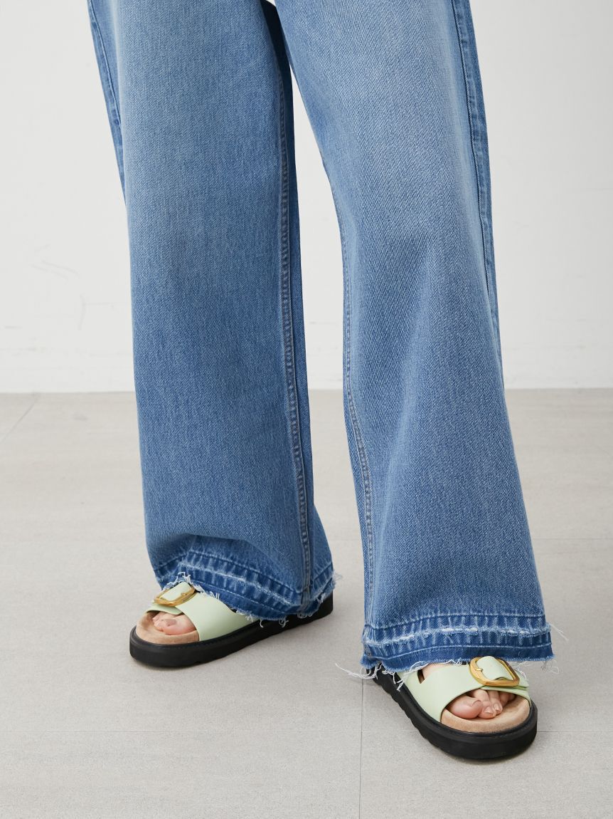 Mila Owen「【ウォッシャブル】撥水加工カットオフワイドデニムパンツ」|デニム|