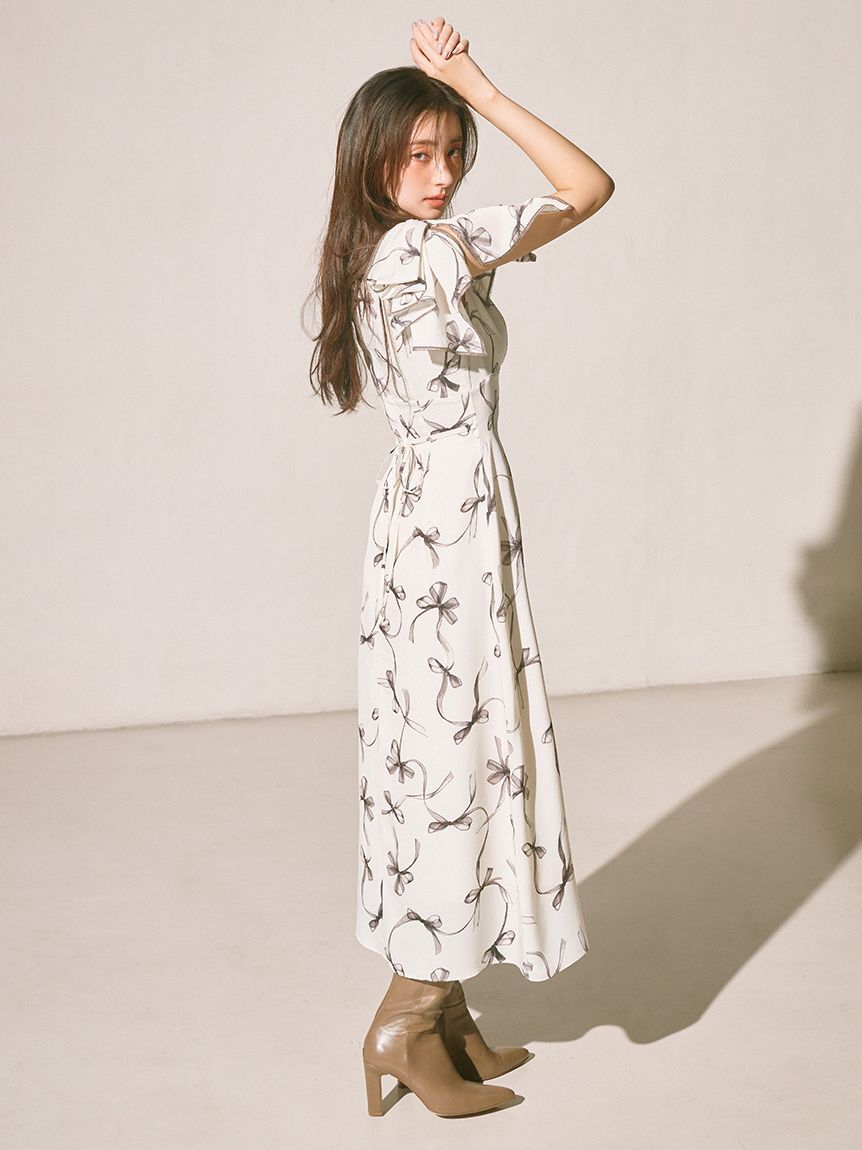 SNIDEL「【00サイズあり】Sustainableリボンプリントワンピース」|ワンピース|