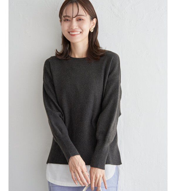 ikka「【親子おそろい】クリーミーサイドスリットニット」|プルオーバー|