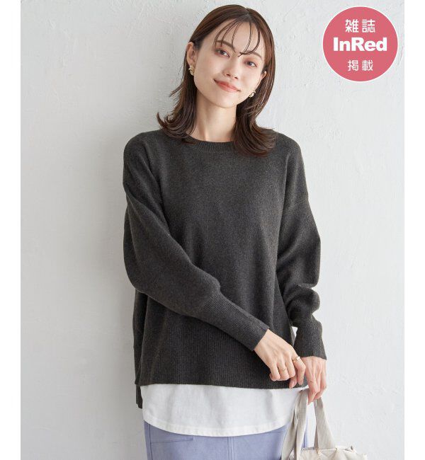 ikka「【親子おそろい】クリーミーサイドスリットニット」|プルオーバー|チャコール