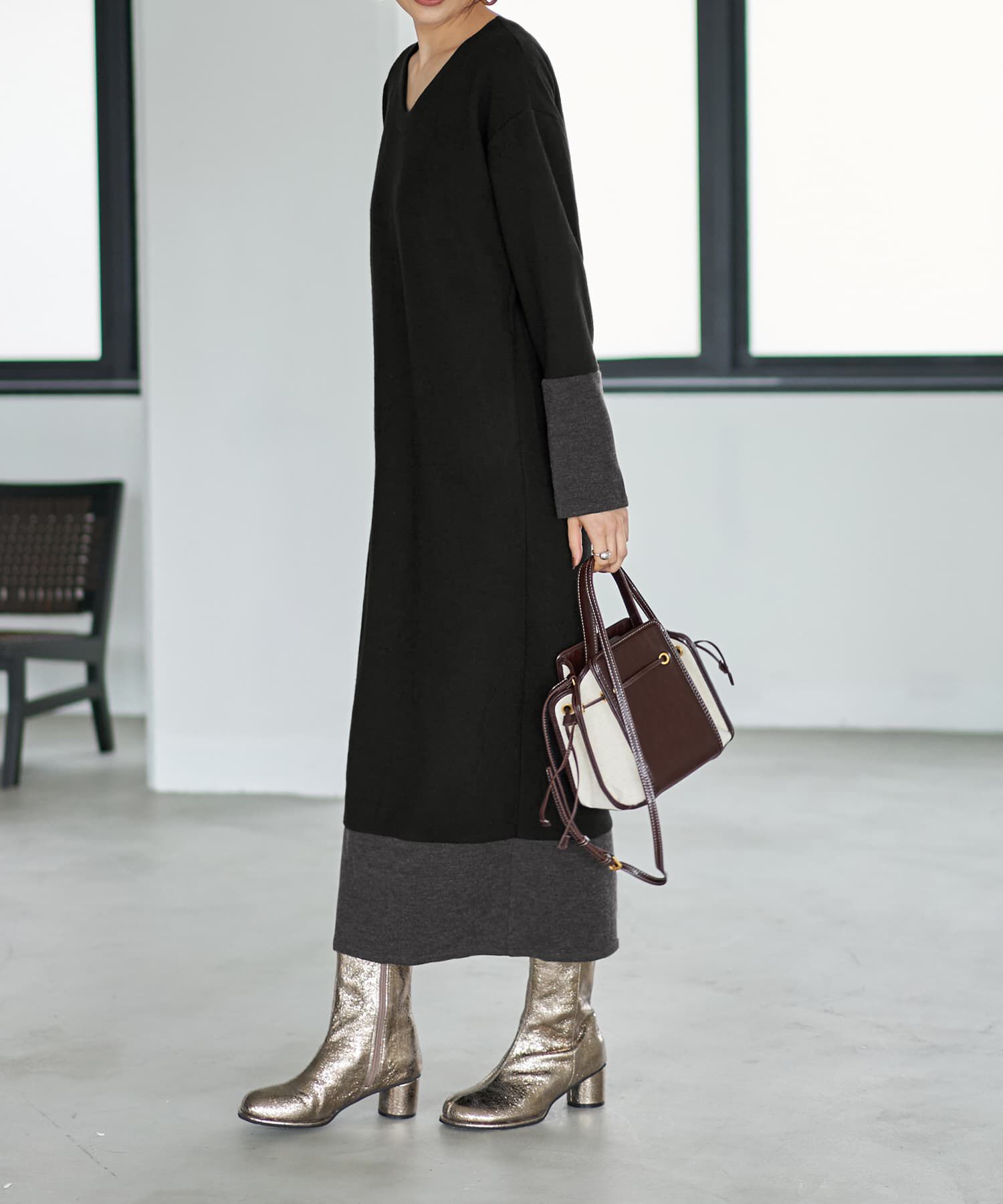 STYLE DELI「【MADE IN JAPAN】配色Uネックワンピース」|ワンピース|