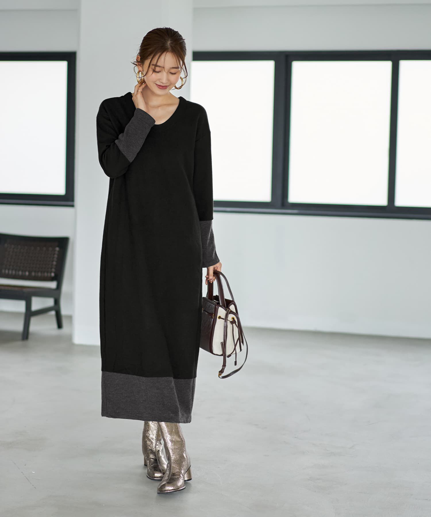 STYLE DELI「【MADE IN JAPAN】配色Uネックワンピース」|ワンピース|