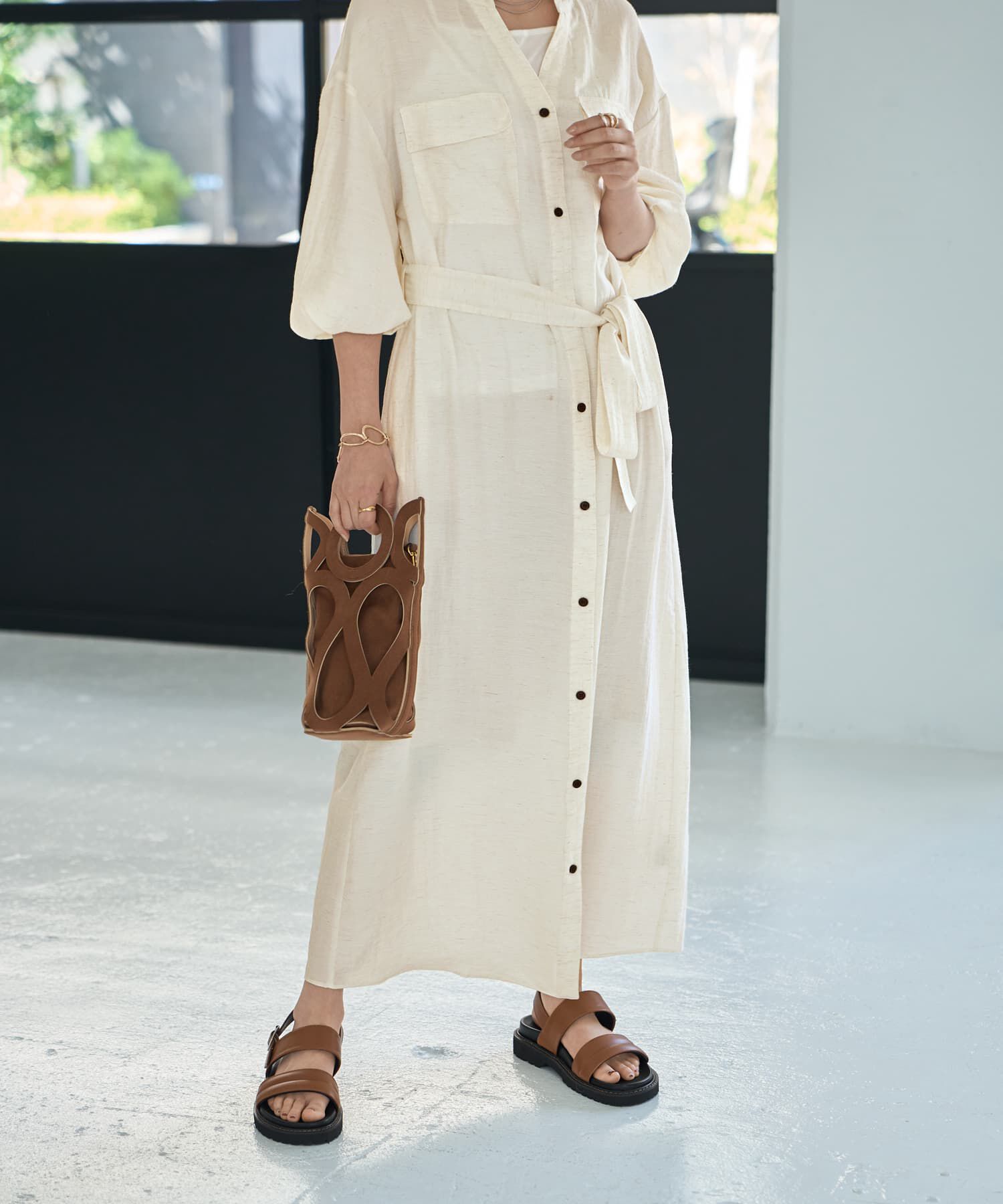 STYLE DELI「綿麻混紡ベルテッドシャツワンピース」|ワンピース|