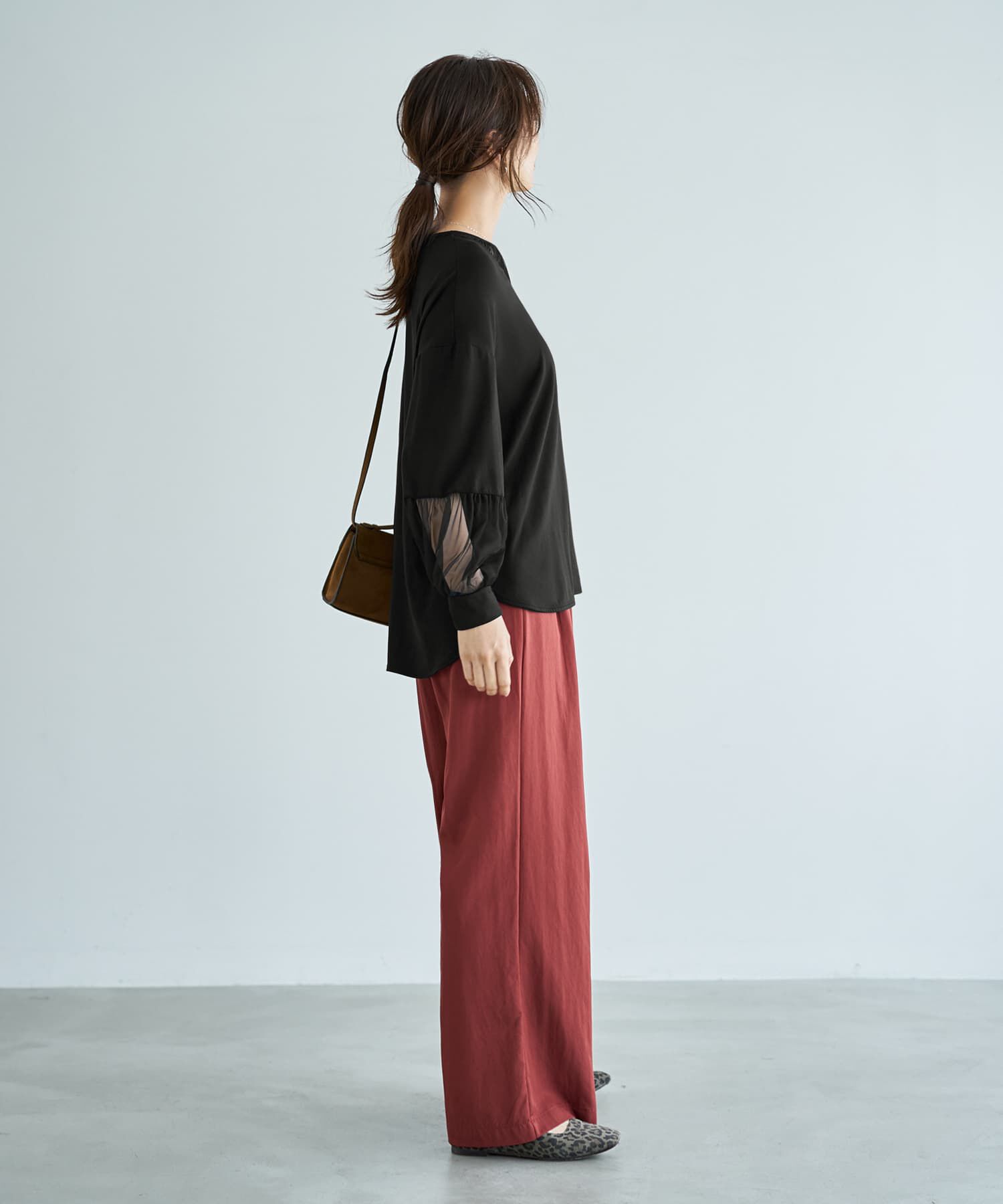 STYLE DELI「【Made in JAPAN】部分チュールのとろけるカットソートップス」|Tシャツ・カットソー|