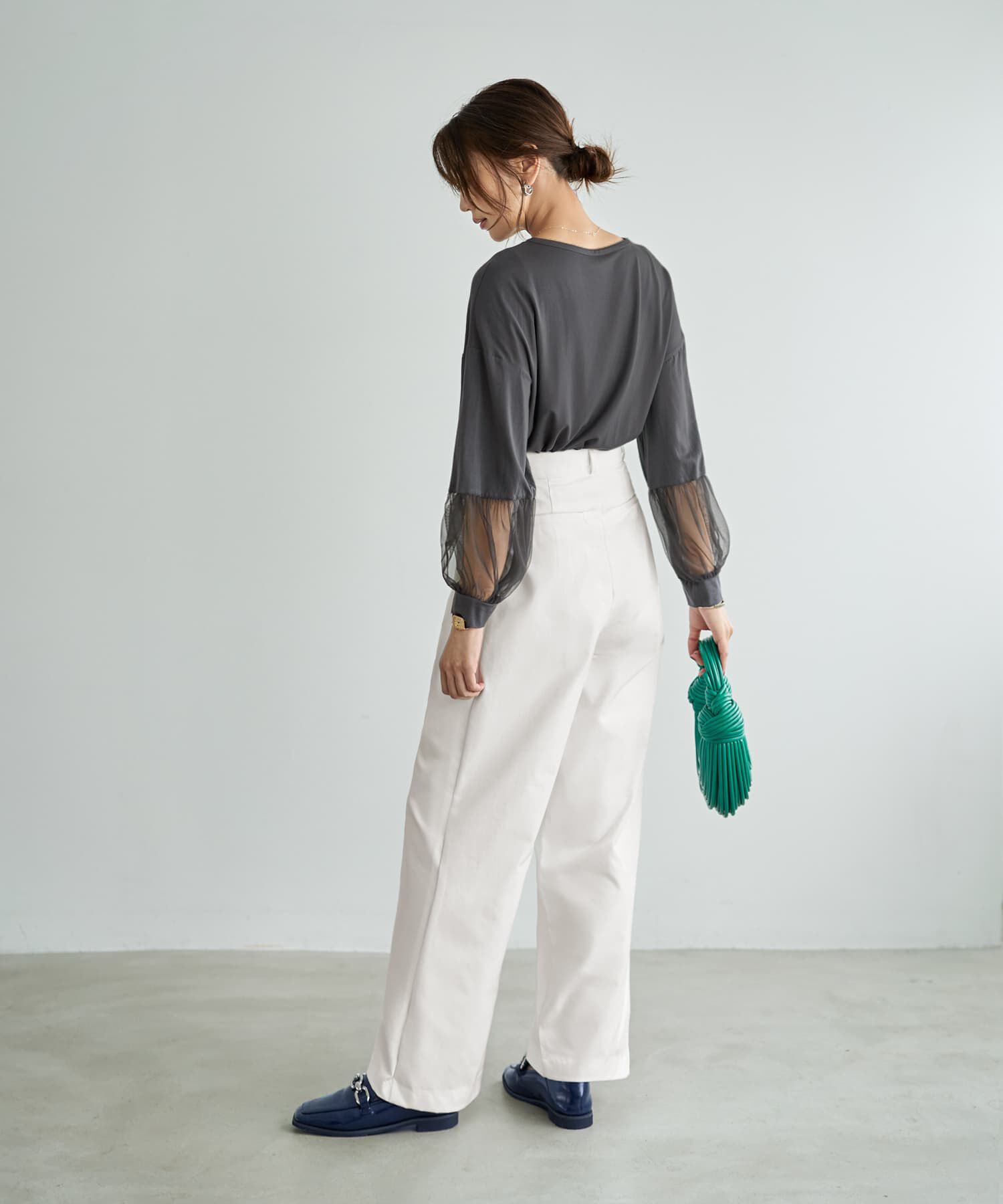 STYLE DELI「【Made in JAPAN】部分チュールのとろけるカットソートップス」|Tシャツ・カットソー|