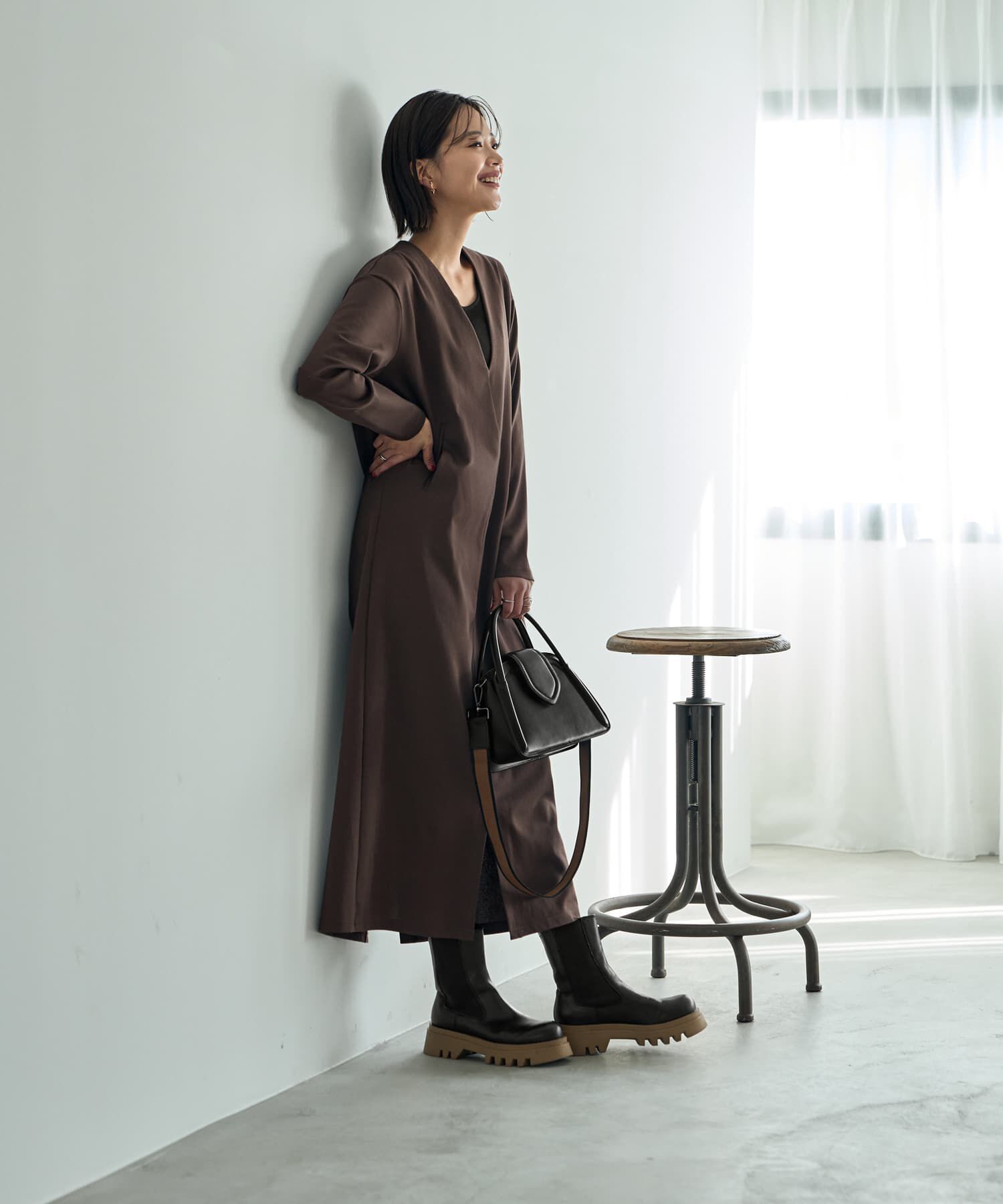 STYLE DELI「【Made in JAPAN】シルキーポンチ深Vワンピース」|ワンピース|