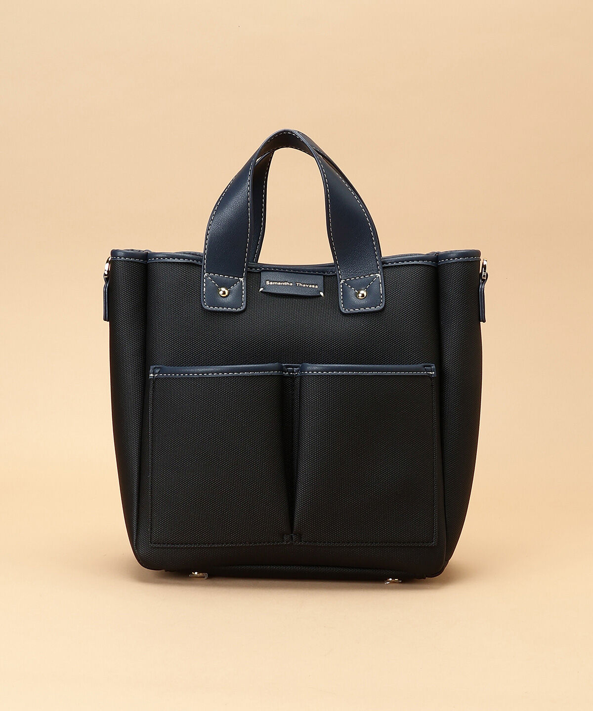 Samantha Thavasa「キャンバスデザイン 合皮スクエアトートバッグ 小サイズ」|トートバッグ|ブラック