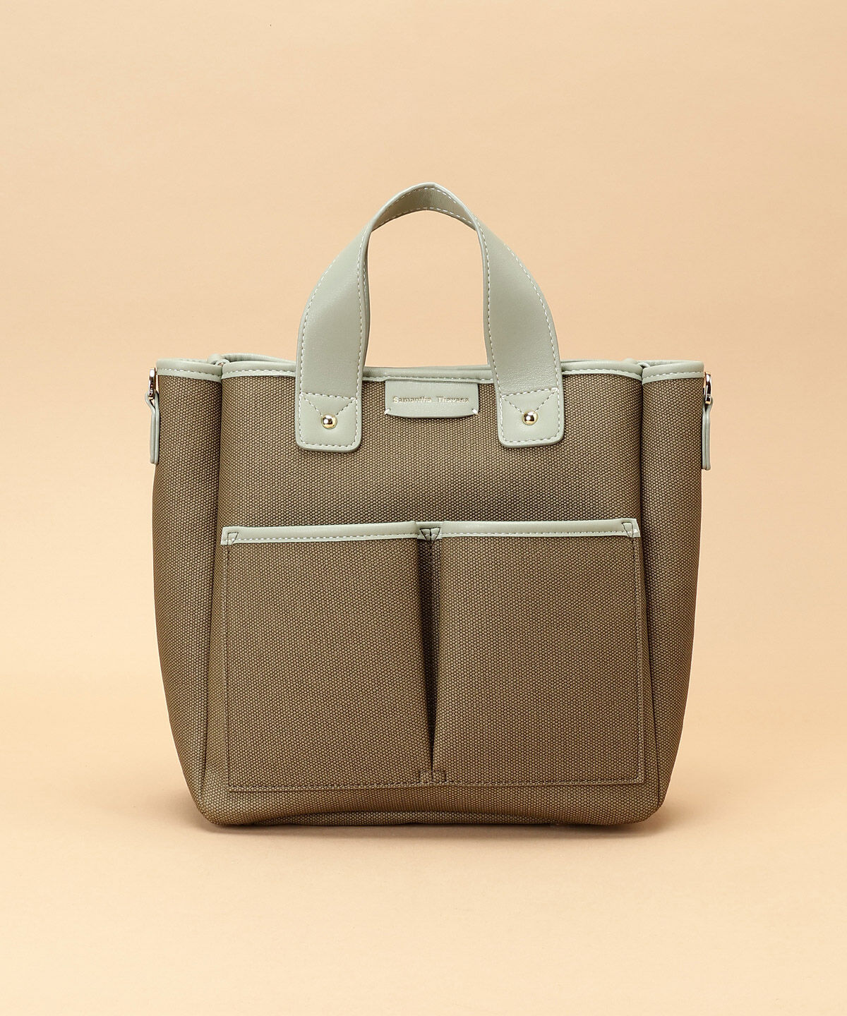 Samantha Thavasa「キャンバスデザイン 合皮スクエアトートバッグ 小サイズ」|トートバッグ|カーキ