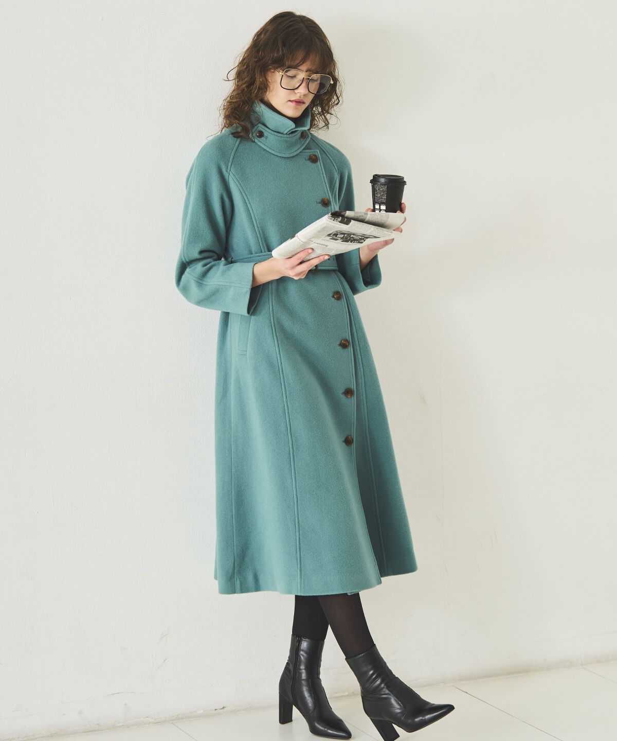 アンドクチュール「ウールモッサアシメボタンロングコート」|ダウン|