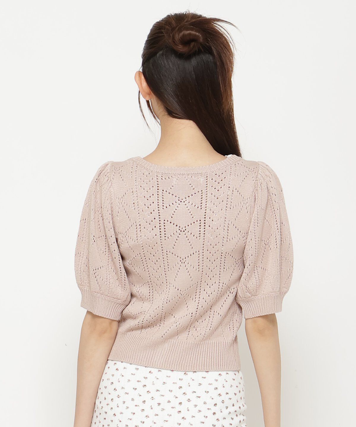 REDYAZEL「リボン柄クロシェ半袖カーディガン」|カーディガン|