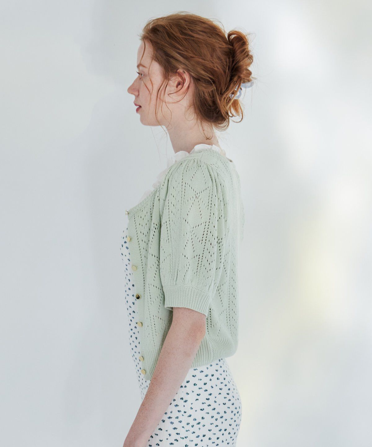 REDYAZEL「リボン柄クロシェ半袖カーディガン」|カーディガン|