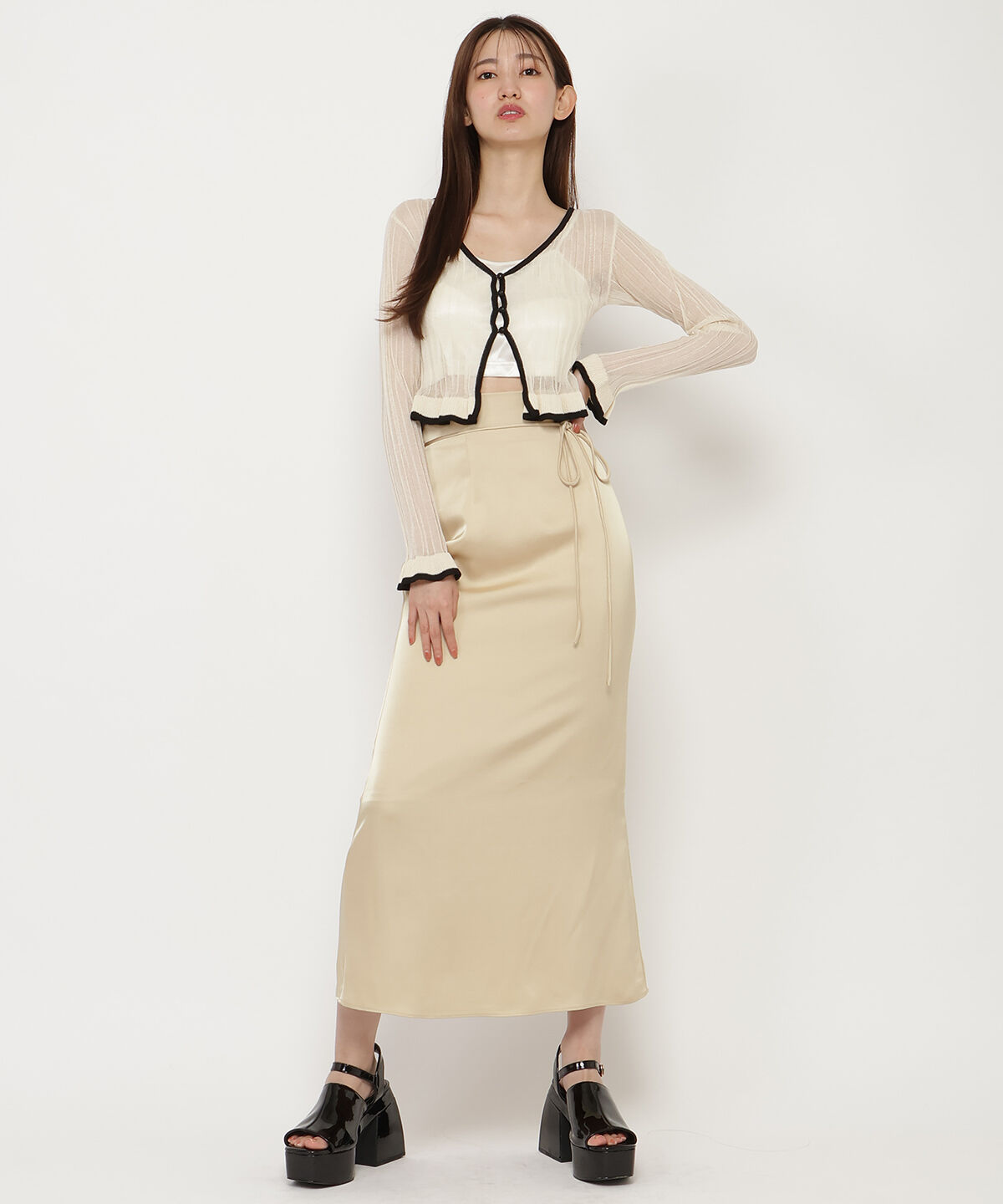 REDYAZEL「ヘム配色シアーカーディガン」|カーディガン|