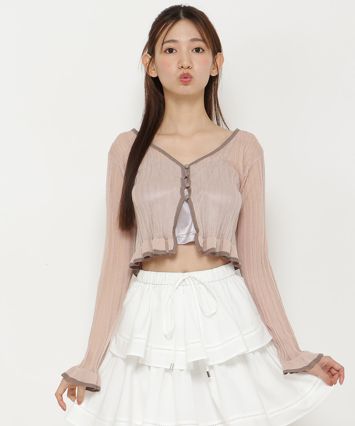 REDYAZEL「ヘム配色シアーカーディガン」|カーディガン|