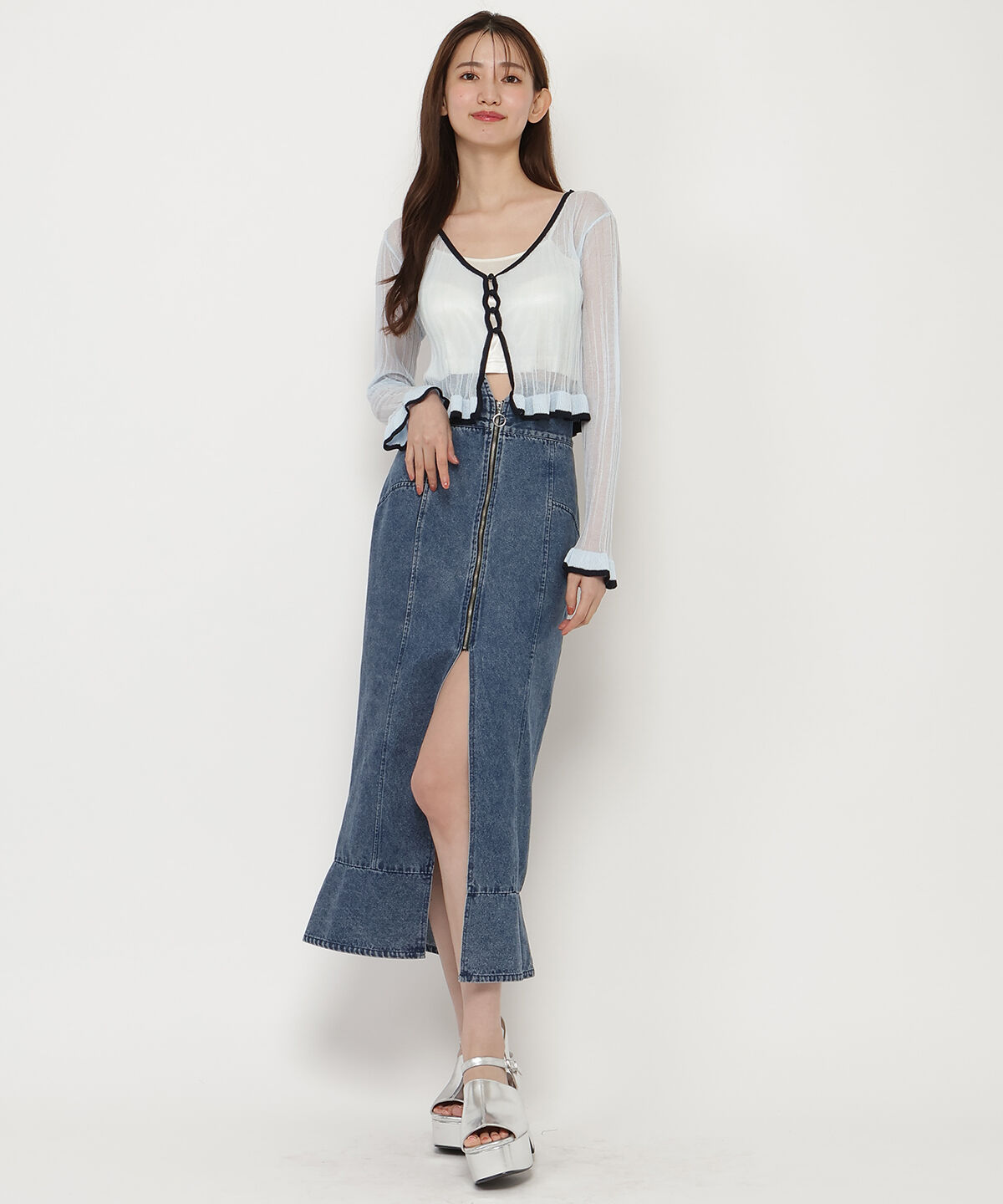 REDYAZEL「ヘム配色シアーカーディガン」|カーディガン|