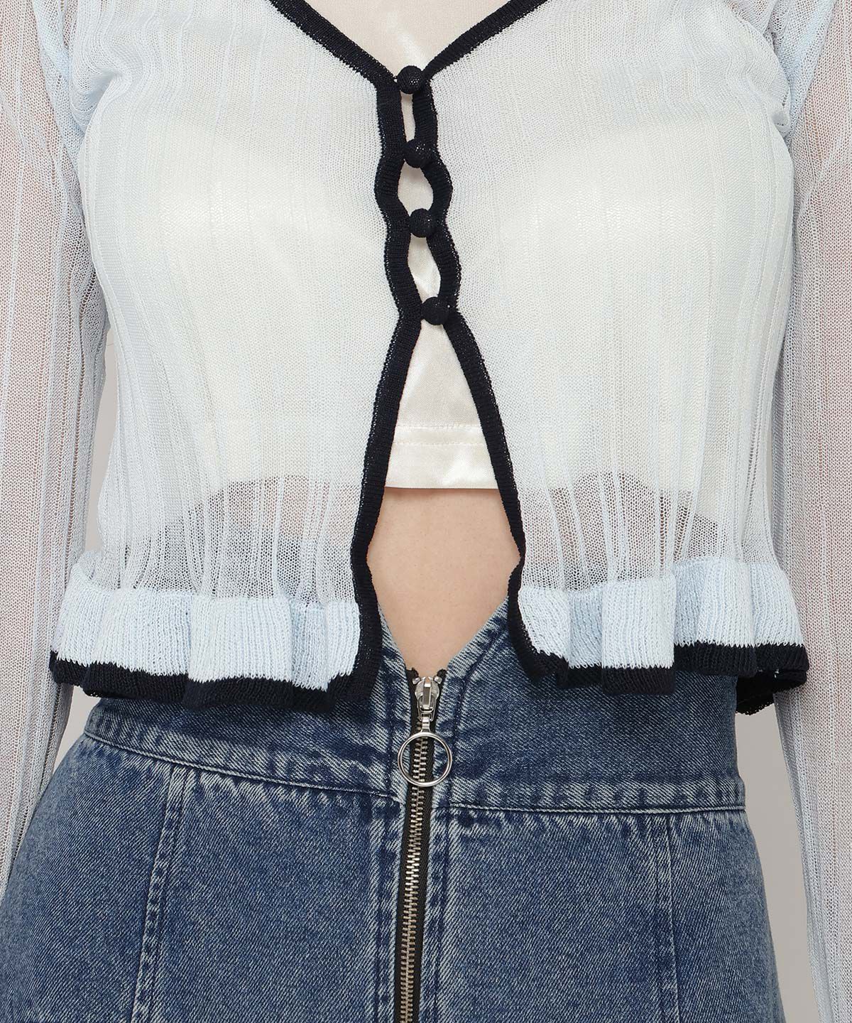 REDYAZEL「ヘム配色シアーカーディガン」|カーディガン|