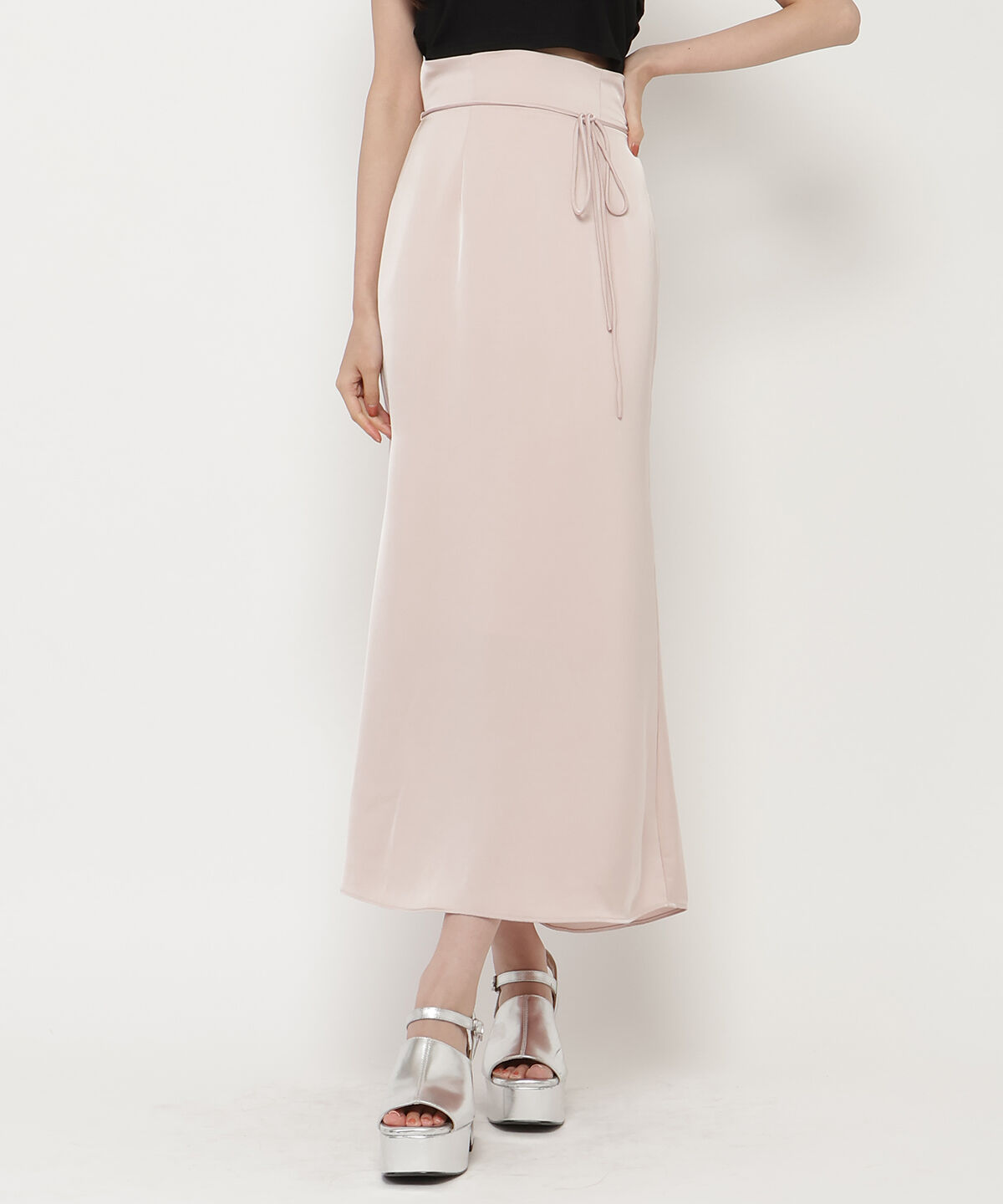 REDYAZEL「ハイウエストサテンナロースカート」|タイト|