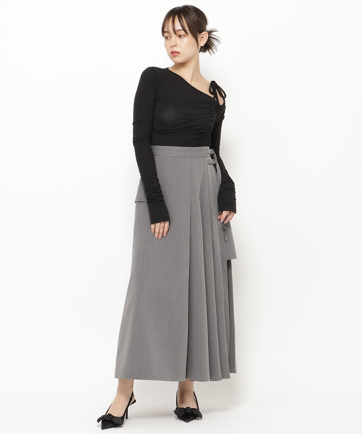 REDYAZEL「シャーリングリボンアシメトップス」|Tシャツ・カットソー|