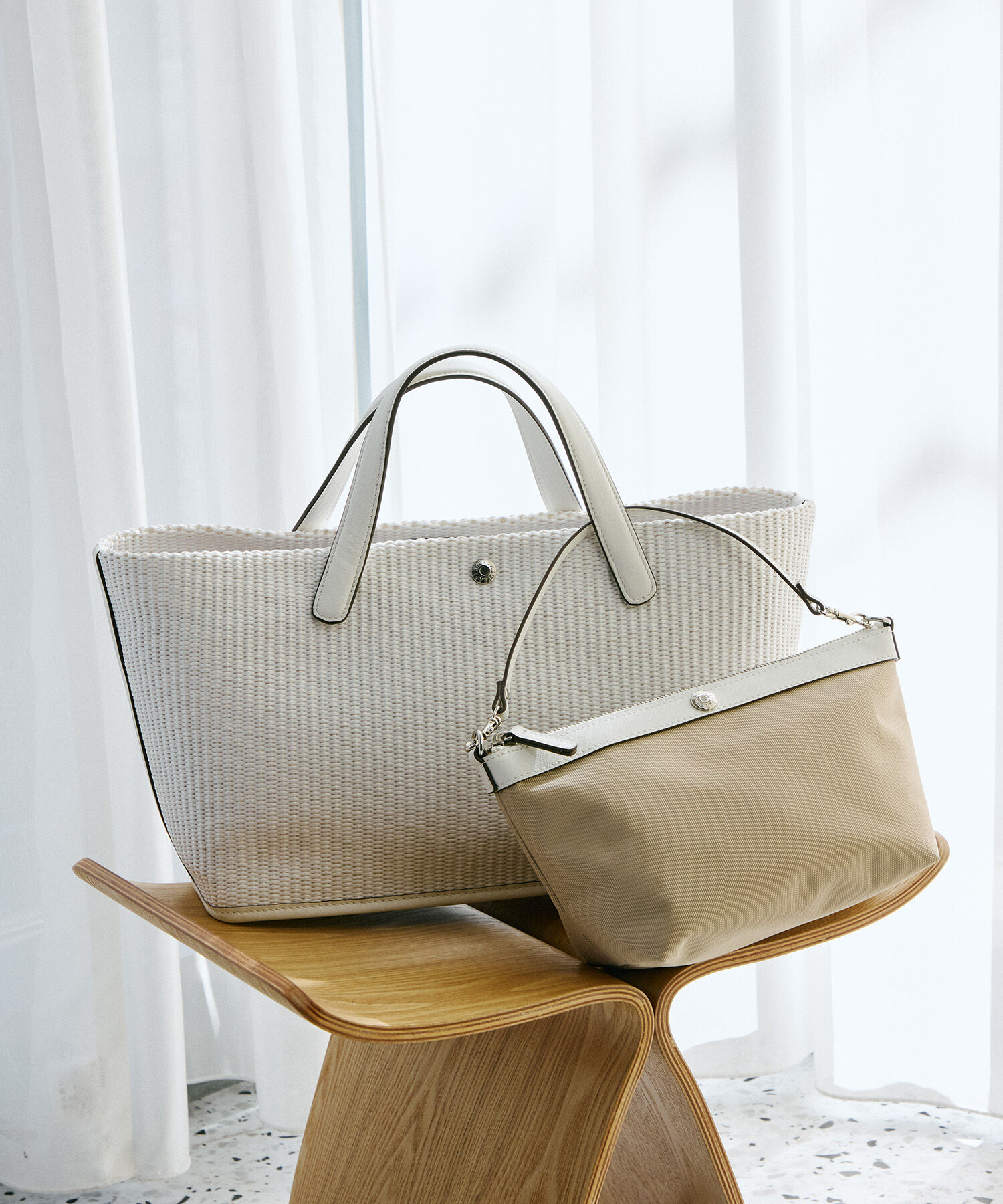 TOPKAPI BREATH「【Breath TOPKAPI】ワイド トート レザーハンドル カゴバッグ / ポーチ付き」|トートバッグ|ホワイト