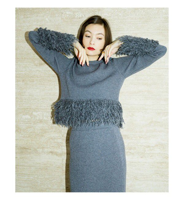 Ray BEAMS 「RBS / フリンジ キリカエ クルーネック ニット」|ニット・セーター|GREY