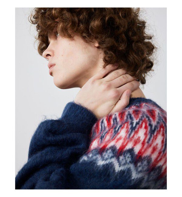 BEAMS「リラックスフィット 5ゲージ ノルディック シャギー ニット」|ニット・セーター|NAVY