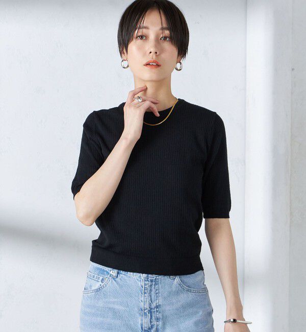 SHIPS for women「〈手洗い可能〉コットン ナイロン リブ ニット TEE」|ニット・セーター|