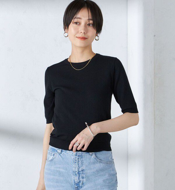 SHIPS for women「〈手洗い可能〉コットン ナイロン リブ ニット TEE」|ニット・セーター|
