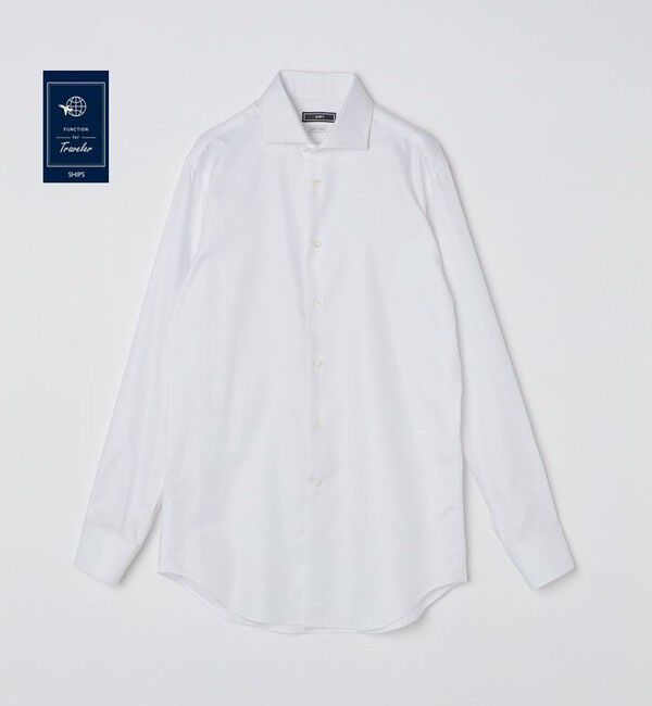 SHIPS「SHIPS: イージーアイロン ヘリンボーン ホリゾンタルカラー シャツ」|シャツ・ブラウス|ホワイト