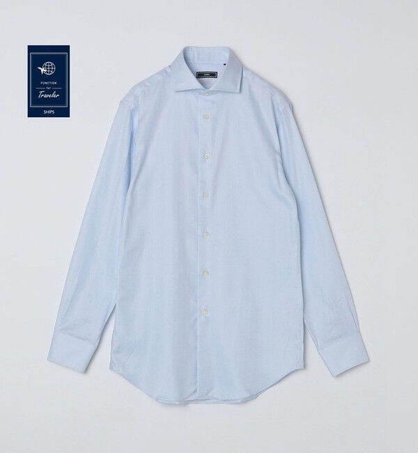 SHIPS「SHIPS: イージーアイロン ヘリンボーン ホリゾンタルカラー シャツ」|シャツ・ブラウス|ライトブルー