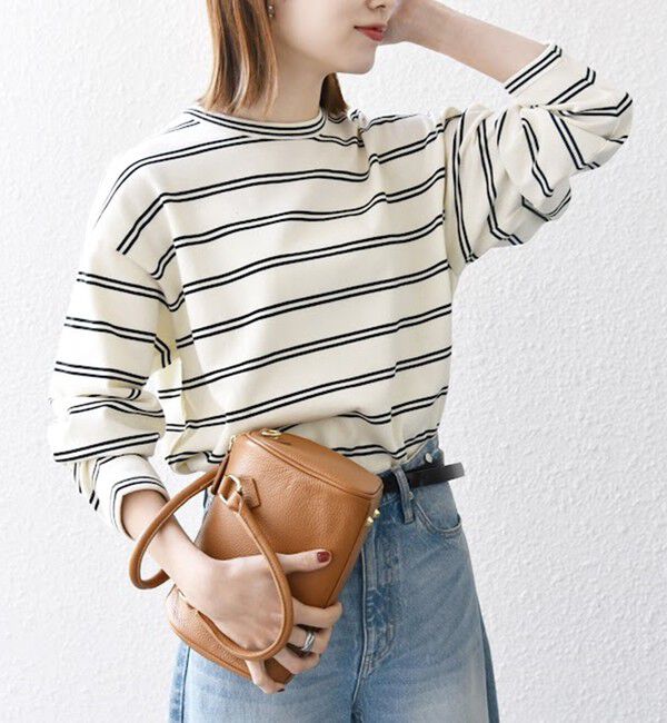 SHIPS any「【SHIPS any別注】sports wear: レトロ カラー ボーダー Tシャツ (ロンT)◇」|Tシャツ・カットソー|ホワイト