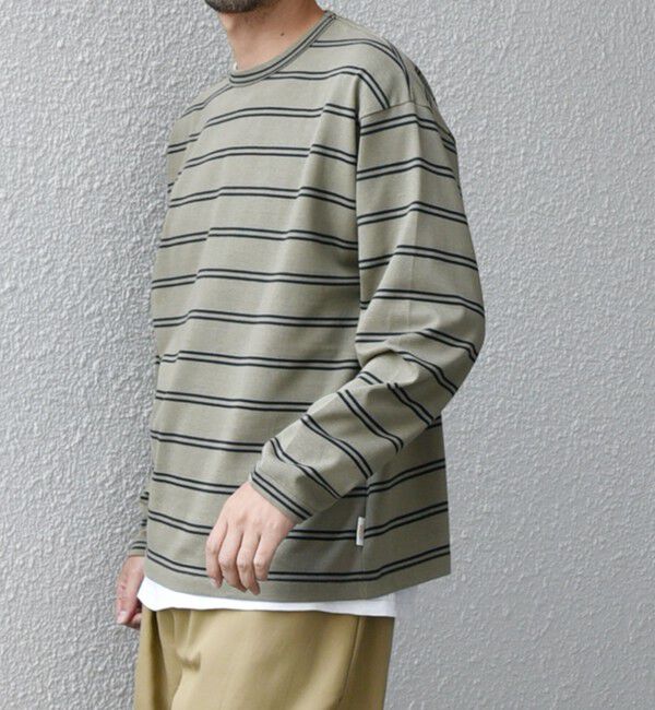 SHIPS any「【SHIPS any別注】sports wear: レトロ カラー ボーダー Tシャツ (ロンT)◇」|Tシャツ・カットソー|ライトグリーン