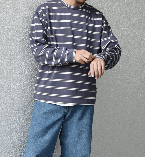 SHIPS any「【SHIPS any別注】sports wear: レトロ カラー ボーダー Tシャツ (ロンT)◇」|Tシャツ・カットソー|パープル