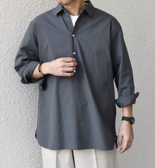 SHIPS any「SHIPS any:〈洗濯機可能〉コットン/リネン 7分袖  スキッパー プルオーバー シャツ 25SS◇」|シャツ・ブラウス|グレー