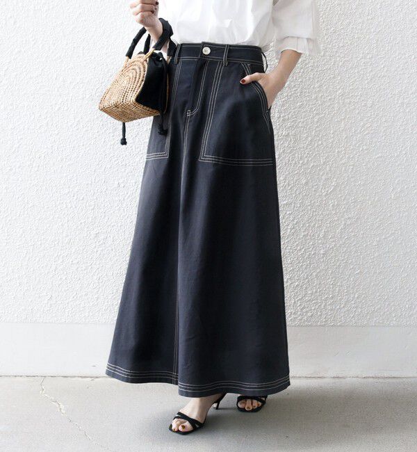 SHIPS any「SHIPS any:〈洗濯機可能〉オックス ステッチ フレア ロング スカート」|フレア|