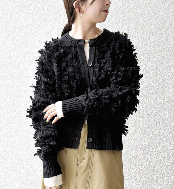 SHIPS any「SHIPS any:〈手洗い可能〉フリンジ デザイン ドルマン ニット カーディガン」|カーディガン|