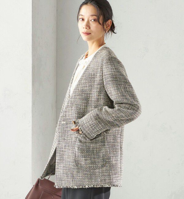 SHIPS for women「トライスピン 杢 ツイード カラーレス ジャケット（セレモニー対応可）」|ノーカラージャケット|