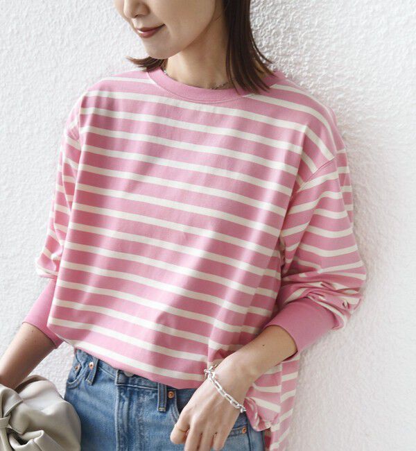 SHIPS for women「《予約》【SHIPS別注】TENNESSEE:〈洗濯機可能〉ワイド ボーダー TEE」|Tシャツ・カットソー|ピンク