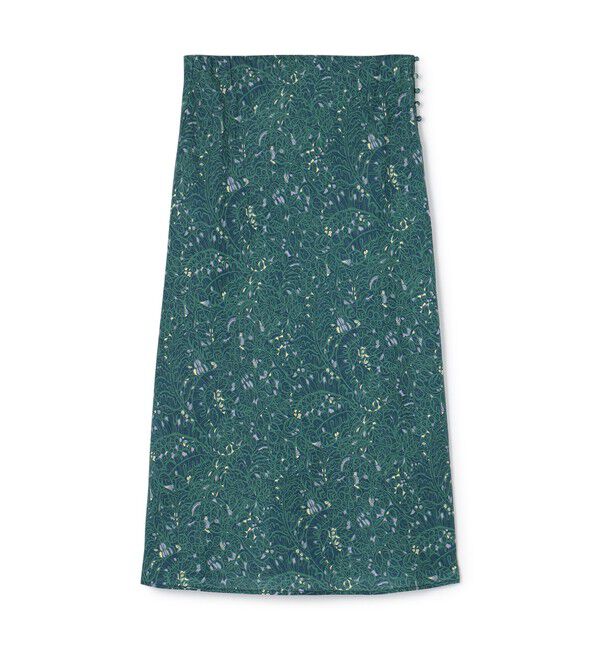 SOULEIADO「リネンプリント ナローマキシスカート」|タイト|54 グリーン系