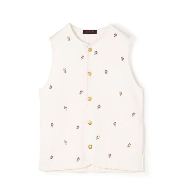 CABaN「CABaN コットンカシミヤ フラワーエンブロイダリー クルーネックベスト」|ベスト・ジレ|12 ホワイト系
