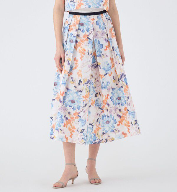 TOMORROWLAND collection「ピヴォワンヌプリント タックスィングスカート」|フレア|