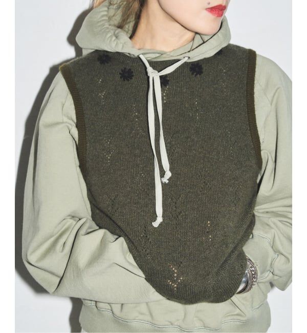  「YANYAN DAISY CREW TANK YYW25-1361：ニットベスト」|ニット・セーター|カーキ