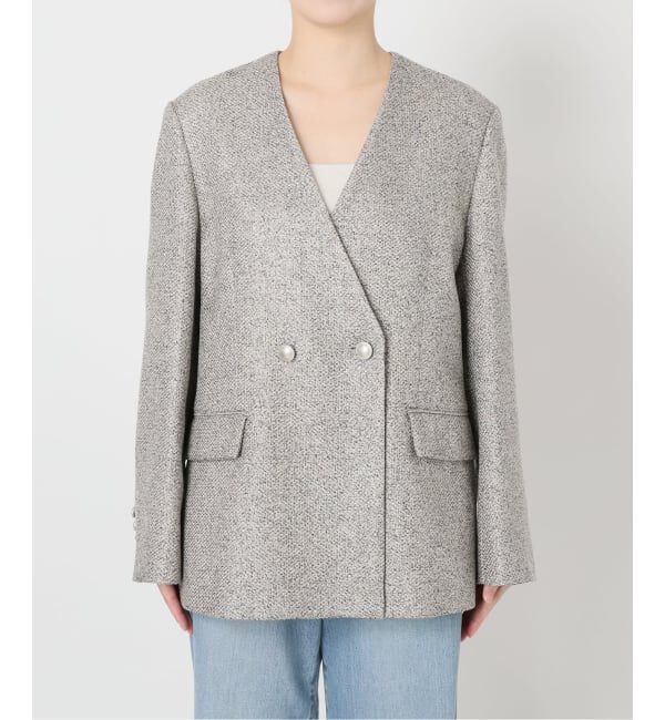 IENA「《予約》&NAVY ツィーディーダブルジャケット」|ノーカラージャケット|