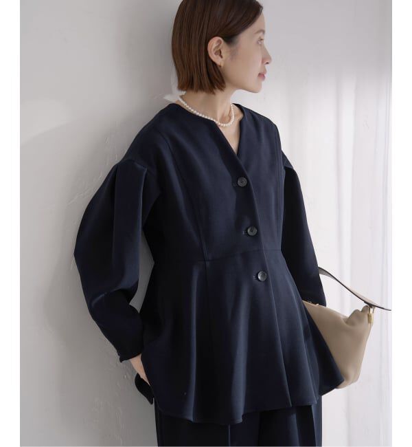 IENA「《予約》&NAVY 撥水ジョーゼットペプラムブラウス」|シャツ・ブラウス|