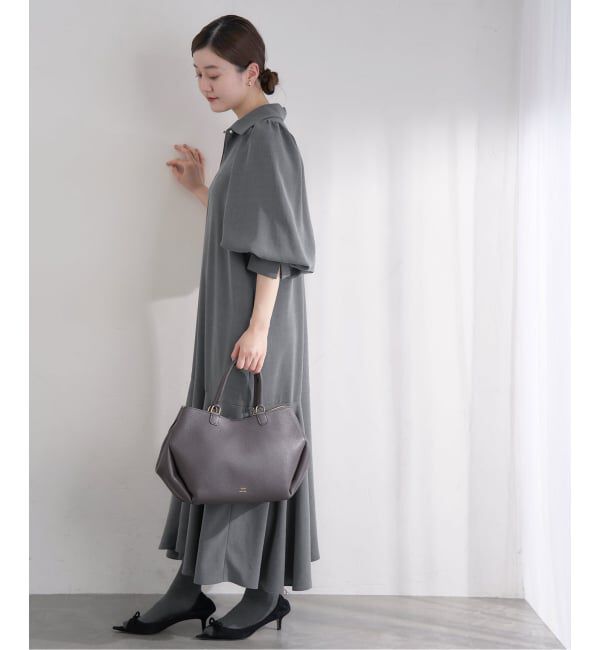 IENA「《予約》&NAVY メランジツイルギャザーワンピース」|ワンピース|