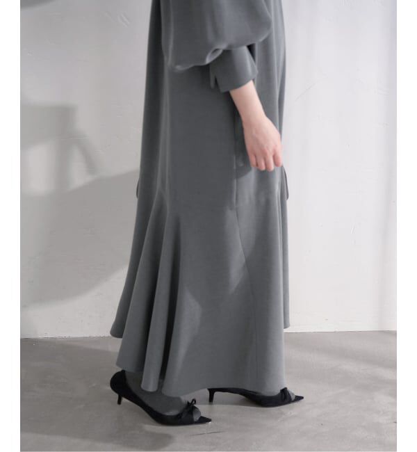 IENA「《予約》&NAVY メランジツイルギャザーワンピース」|ワンピース|