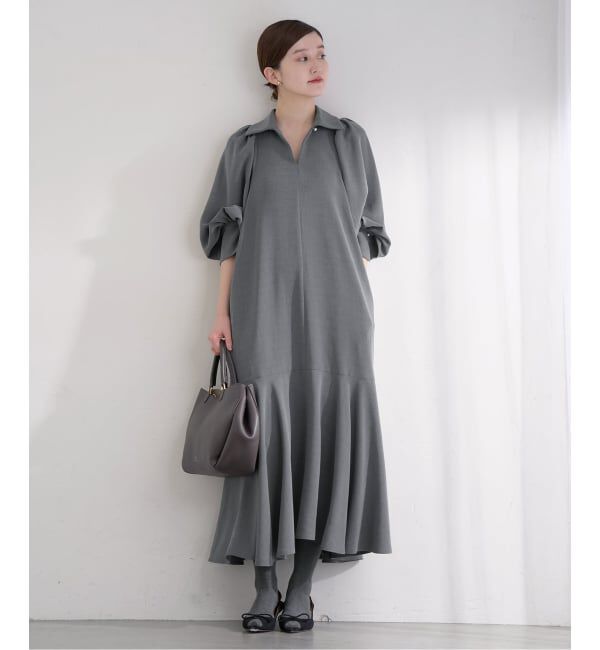 IENA「《予約》&NAVY メランジツイルギャザーワンピース」|ワンピース|